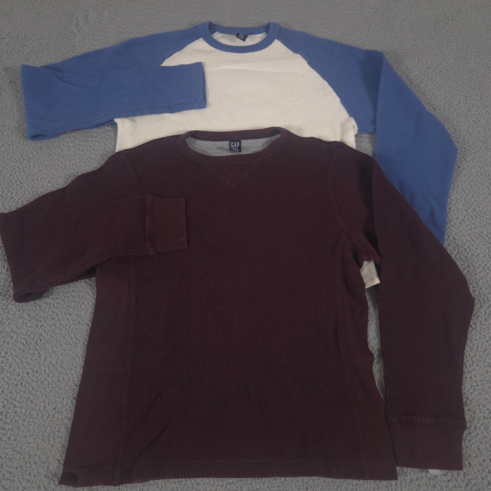 VINTAGE LOT 2 Gap Shirt Mens S Multi Waffle Knit Thermal Raglan Baseball Y2K
